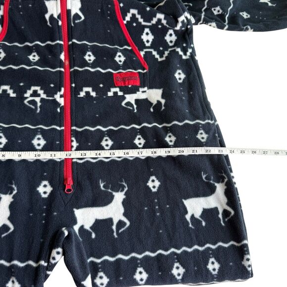 Tipsy Elves Blue Reindeer Fair Isle Jumpsuit Hoodie Christmas Fleece Zipper Lrg - Picture 5 of 10